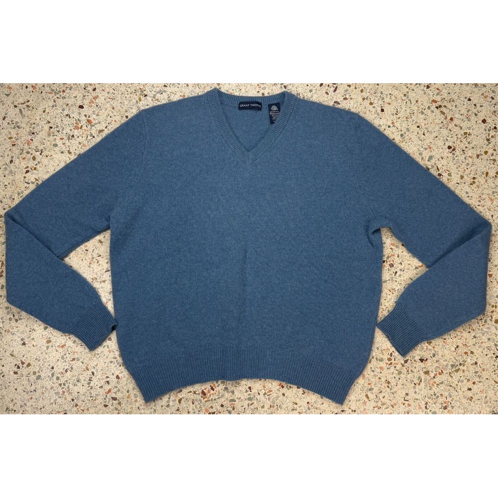 Grant Thomas Vintage 100% Wool‎ V-Neck Sweater Made In Hong Kong Size Large